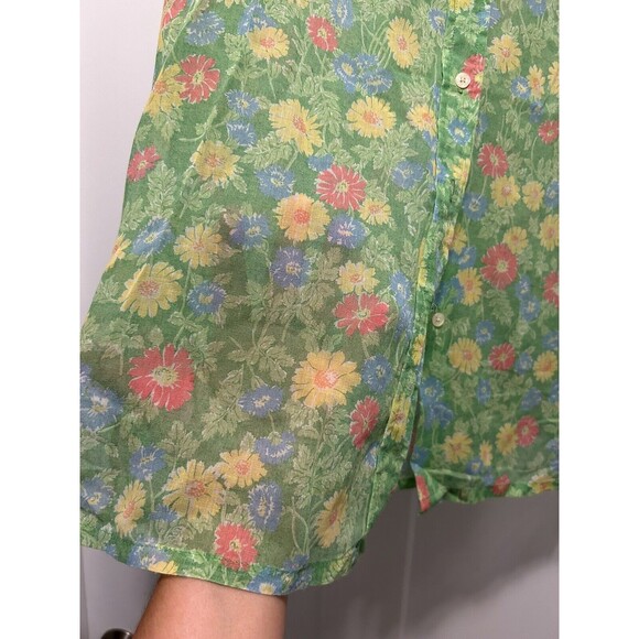 Vintage 70s Floral Gauze Gordon of Philadelphia Button Up Collared Top Size 16 - Picture 4 of 6